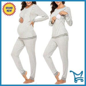 Nursing Pajama Set Long Sleeve Maternity Sleepwear Thermal Underwear